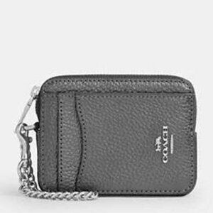 Coach Zip Card Case Metallic Pebbled Leather NWT